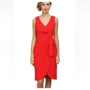 Badgley Mischka Red Poppy V-Neck Crepe Wrap Cocktail Dress Medium